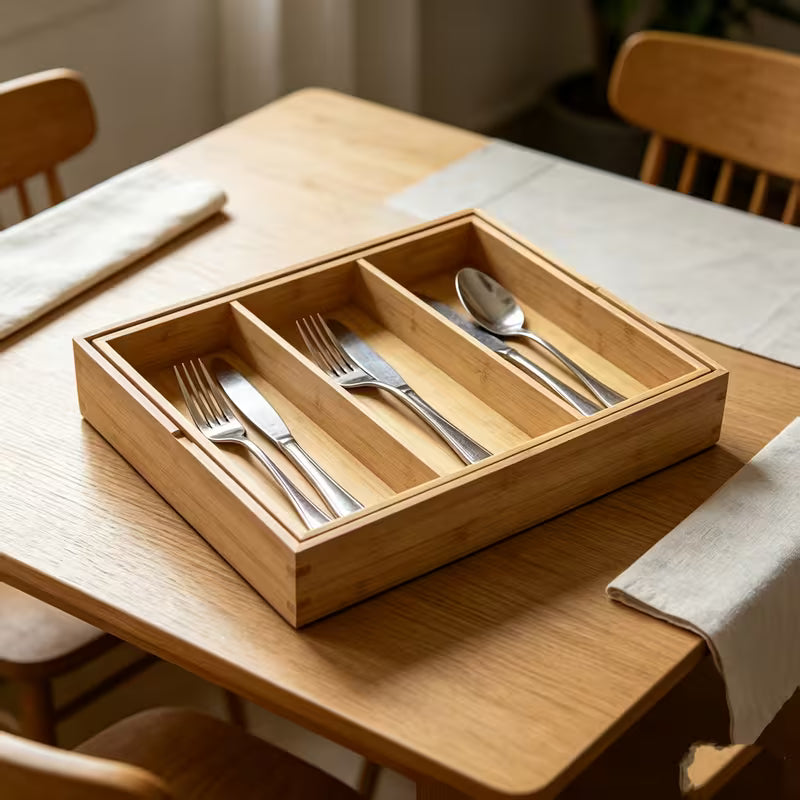 Bamboo Drawer Organizer for Kitchen Utensils